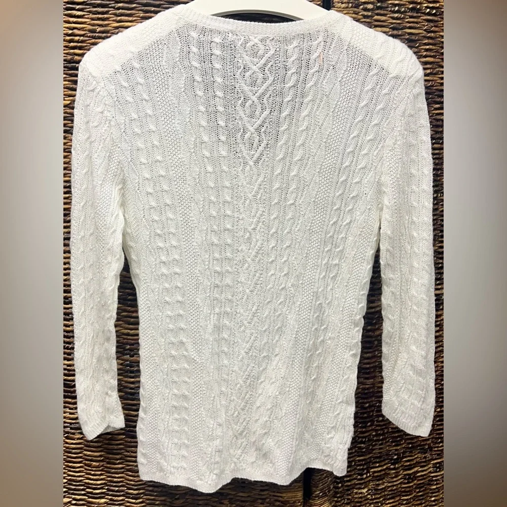 Lauren Ralph Lauren- Women's Linen White Cable Knit Sweater-‎ Large